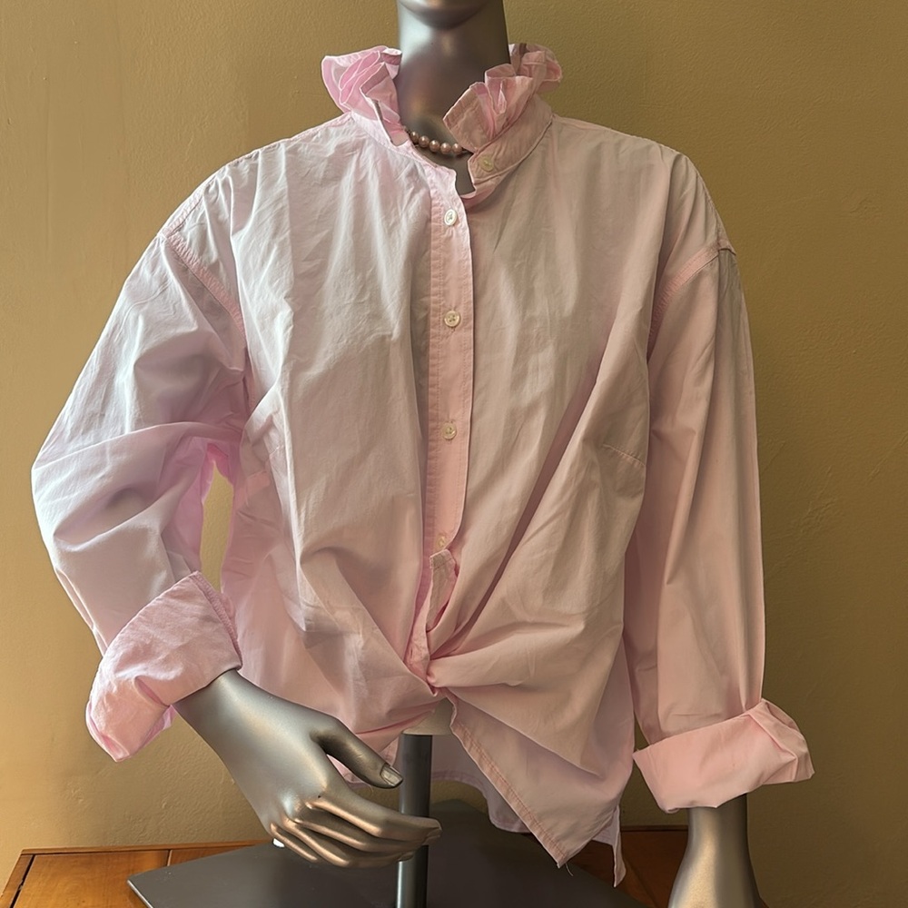 Light Pink Ruffle Collar Repurposed Men’s Shirt